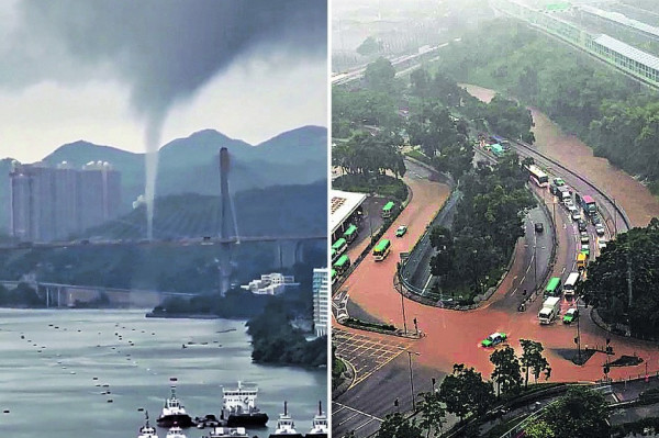 連日暴雨降異象 汀九驚現水龍捲 新界北成澤國