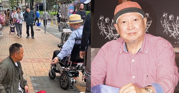 72歲洪金寶坐輪椅現身上水！遇斷腿乞兒讓路即掏錢！網民擔心被騙：這種行乞的都是集團式