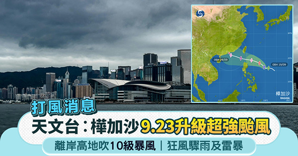 天文台:熱帶氣旋樺加沙9.23升級超強颱風！離岸高地吹10級...