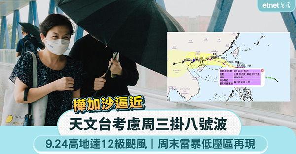 打風．樺加沙逼近︱天文台考慮周三掛八號波，9.24高地達12...