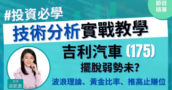 【投資必學】吉利(175)開車 短中期點睇？波浪理論計目標、3個推高止賺位方法！