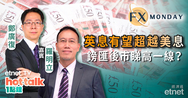 【FX MONDAY】羅明立：英倫銀行上周意外加息半厘，英美息差收窄鎊匯睇高一線？
