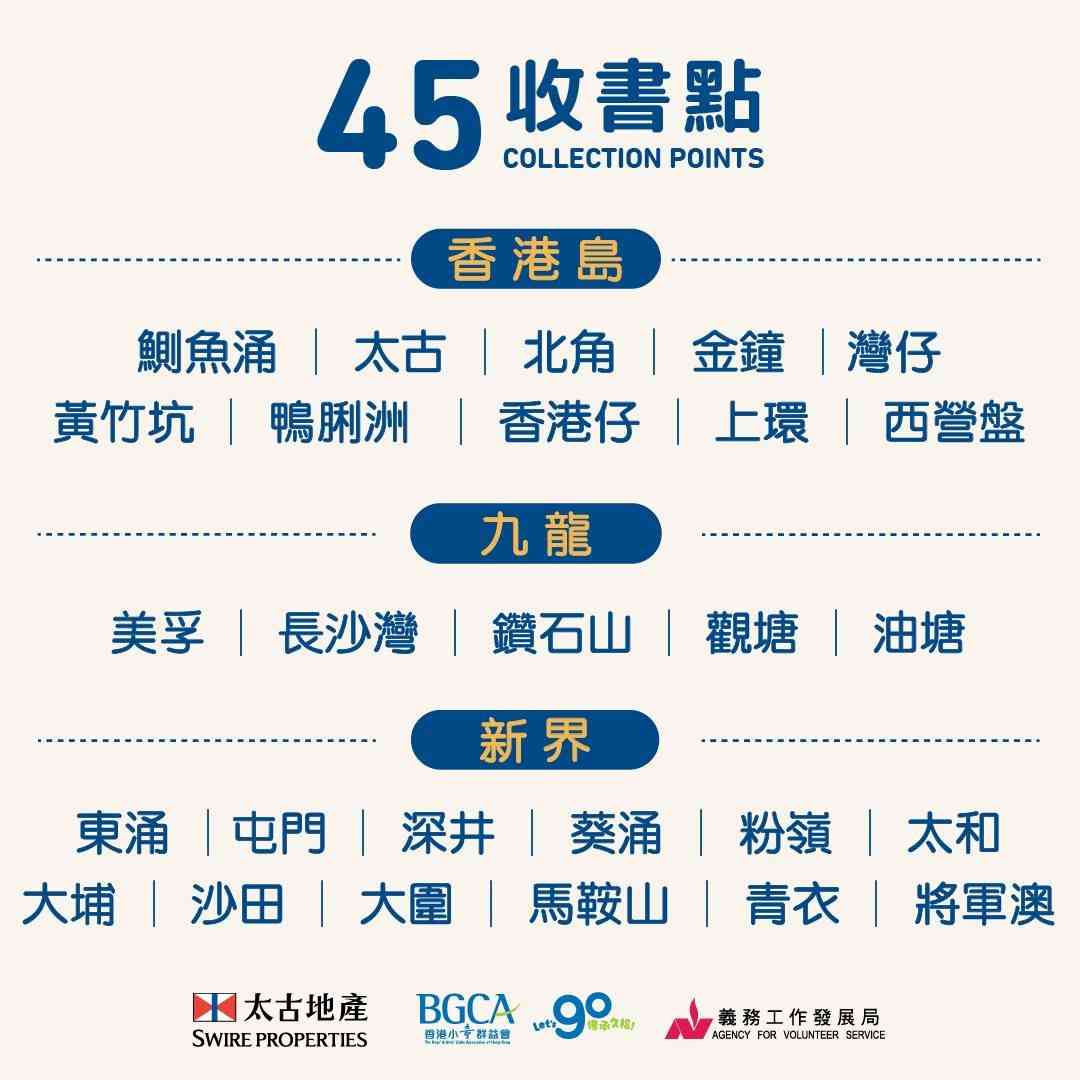 「書出愛心 十元義賣」書籍回收＋收書準則＋全港45個回收點