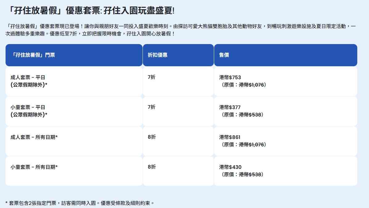 海洋公園優惠︱暑假二人同行門票7 折＋低至每位$189＋大熊貓生日派對打卡＋美食商品推介