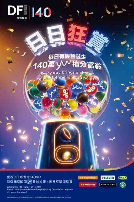 yuu會員優惠︱惠康、7仔、萬寧、Market Place、IKEA或星巴克消費滿$30，大抽獎贏取140萬yuu積分＋減$28優惠券