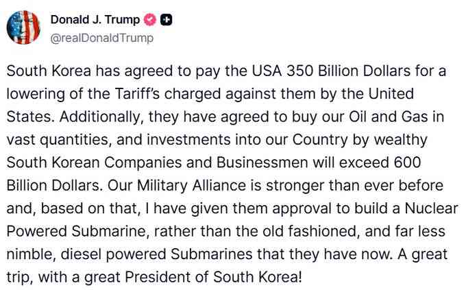 大國博弈 | 習特會釜山舉行前夕，特朗普宣布允許韓國製造核動力潛艇