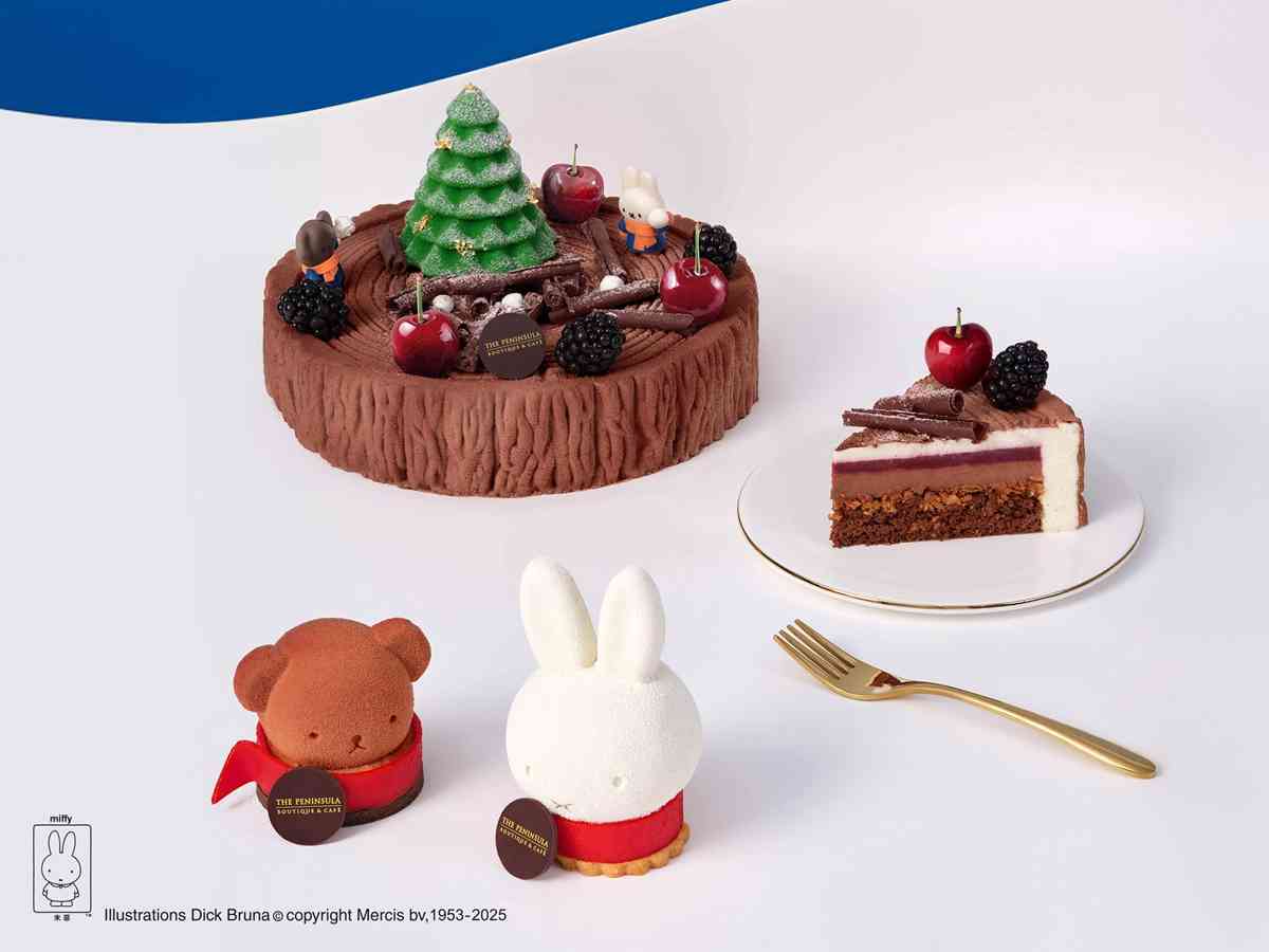 聖誕甜品2025｜半島酒店 x miffy 聖誕甜品：超可愛miffy／boris造型蛋糕、馬卡龍、朱古力火鍋、黑森林芭菲