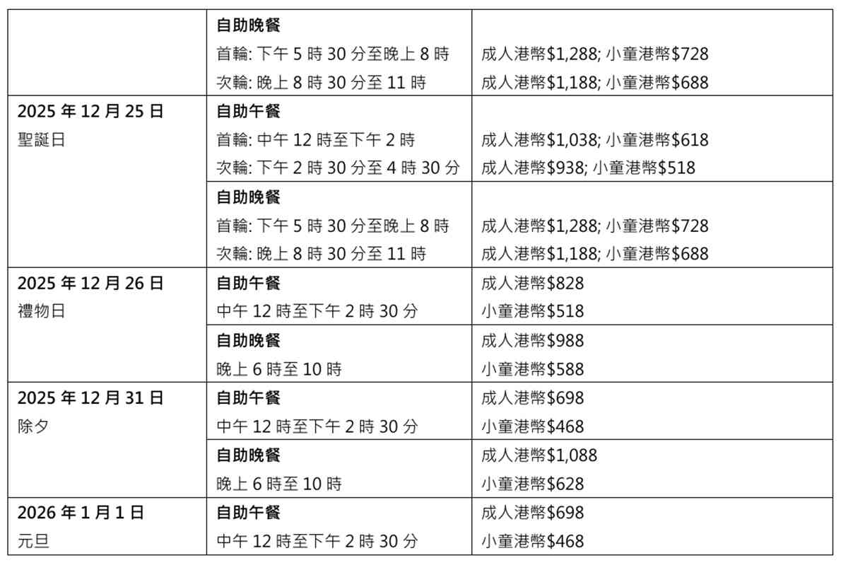 聖誕自助餐2025︱港麗酒店早鳥75折+半自助晚餐生蠔放題+Brunch任飲香檳+聖誕老人會面 聖誕自助餐2025︱港麗酒店早鳥75折+半自助晚餐生蠔放題+Brunch任飲香檳+聖誕老人會面