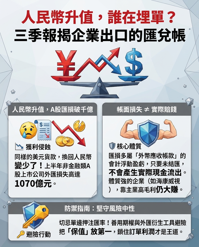 人民幣觀察｜人民幣升值，誰在埋單？三季報揭企業出口的匯兌帳