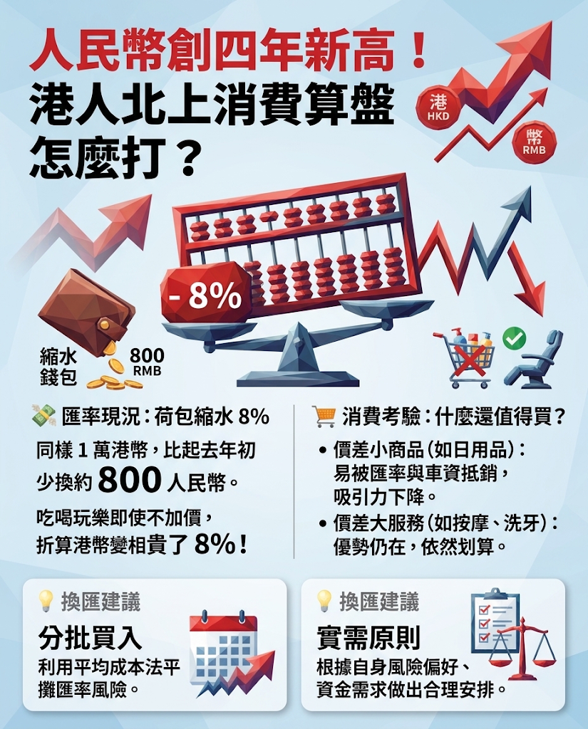 人民幣觀察｜人民幣升至四年高位，北上消費貴幾多？