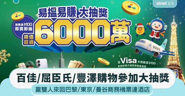 「易賞錢」大抽獎：百佳、屈臣氏、豐澤購物滿$100即可參加！贏雙人來回巴黎商務機票連10晚酒店
