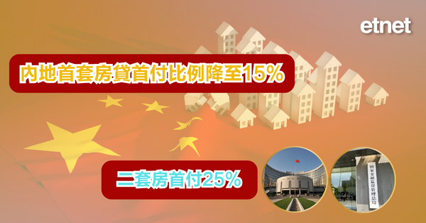 內房 | 內地首套房貸首付比例降至15%，二套房首...