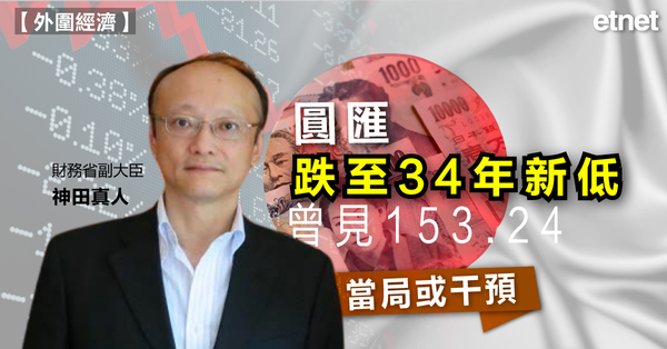 日圓 | 圓匯跌至34年新低曾見153.24，當局或干預