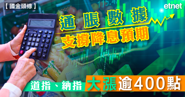 美股 | 通脹數據支撐降息預期，道指、納指大漲逾400點
