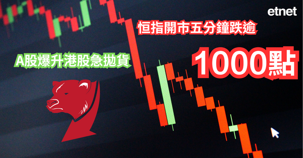 恒指 | A股爆升港股急拋貨，恒指開市五分鐘跌逾千點
