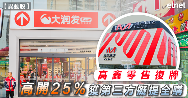 高鑫零售復牌高開25%，獲第三方擬提全購