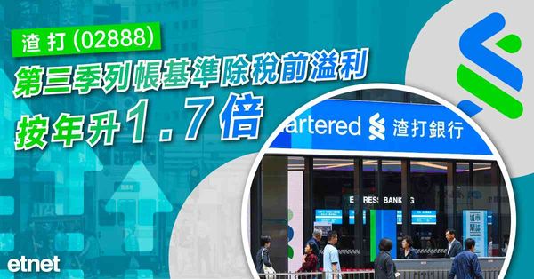 渣打(02888)第三季列帳基準除稅前溢利按年升1.7倍