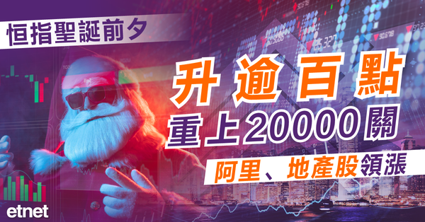 港股 | 恒指聖誕前夕升逾百點重上20000關，阿里、地產股領漲