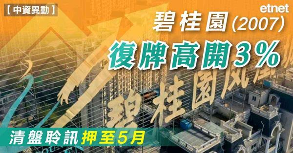 碧桂園(2007)復牌高開3%，清盤聆訊押至5月