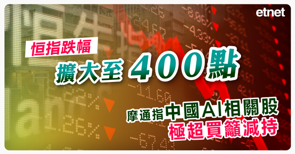 恒指跌幅擴大至400點，摩通指中國AI相關股極超買籲減持
