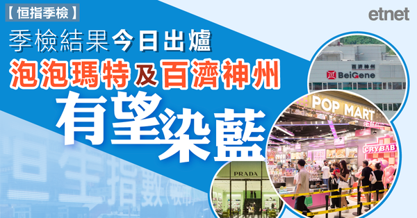 恒指季檢 | 季檢結果今日出爐，泡泡瑪特及百濟神州有望染藍