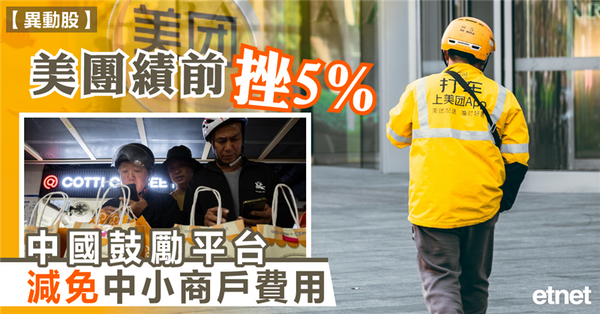 美團績前挫5%，中國鼓勵平台減免中小商戶費用