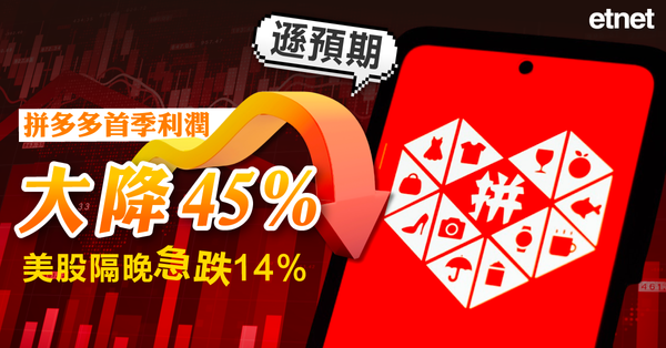 拼多多首季利潤大降45%遜預期，美股隔晚急跌14%