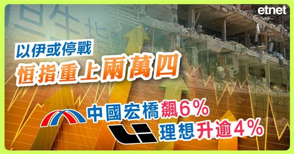 恒指 | 以伊或停戰恒指重上兩萬四，中國宏橋飆6%，理想升逾4%