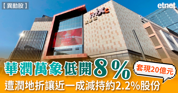 異動股 | 華潤萬象低開8%，遭潤地折讓近一成減持約2.2%股份套現20億元