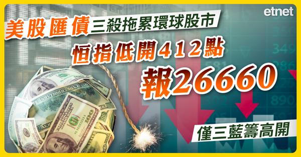 恒指 | 美股匯債三殺拖累環球股市，恒指低開412點報26660，僅三藍籌高開