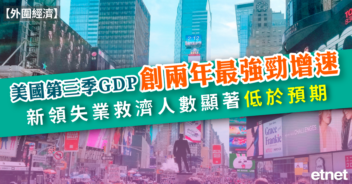 外圍經濟 | 美國第三季GDP創兩年最強勁增速，新領失業救濟人數顯著低於預期