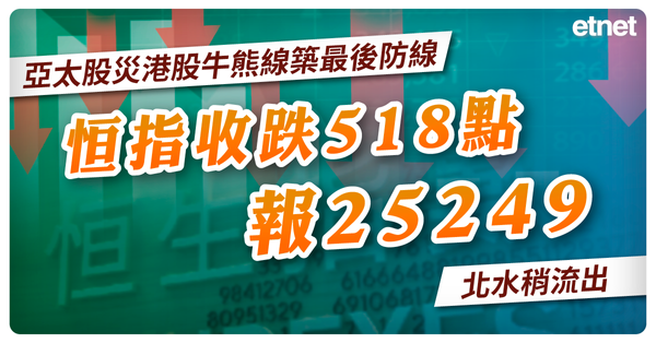 亞太股災港股牛熊線築最後防線，恒指收跌518點報25249，...