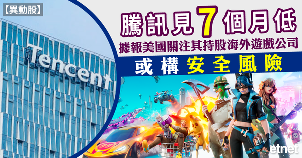 異動股 | 騰訊跌1%見7個月低，據報美國關注其持股海外遊戲公司或構安全風險