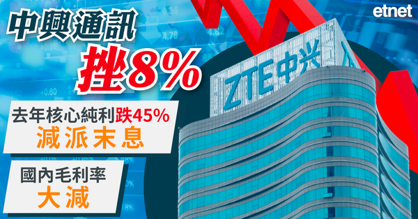 異動股 | 中興通訊挫8%，去年核心純利跌45%減派末息，國內毛利率大減