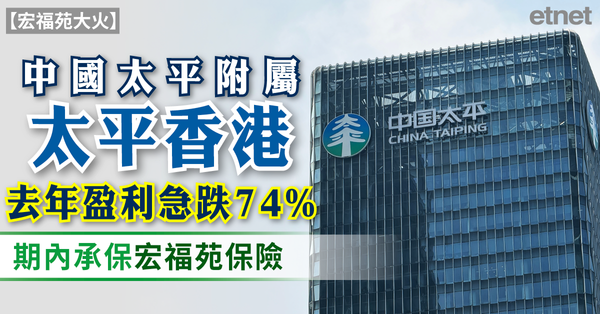 宏福苑大火 | 中國太平(00966)附屬太平香港去年盈利急跌74%，期內承保宏福苑保險