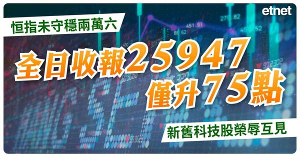 恒指未守穩兩萬六全日收報25947僅升75點，新舊科技股榮辱互見
