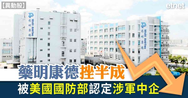 異動股 | 藥明康德挫半成，被美國國防部認定涉軍中企
