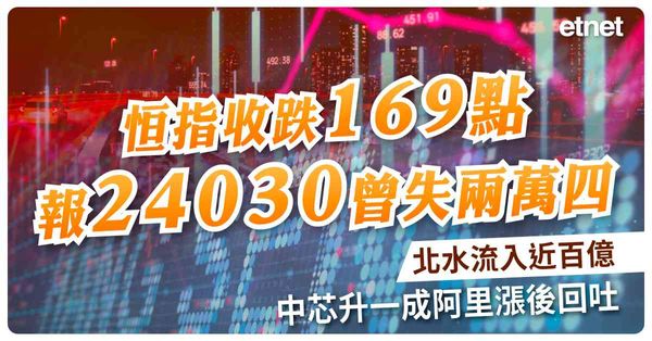 恒指收跌169點報24030曾失兩萬四，北水流入近百億，中芯...