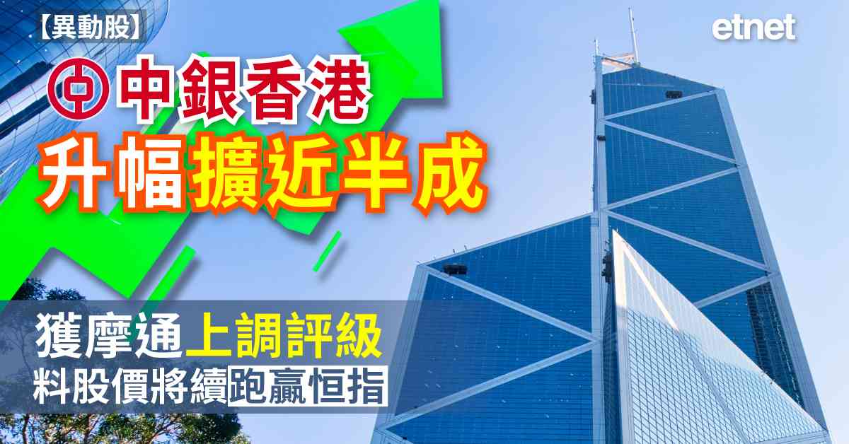 異動股 | 中銀香港升幅擴近半成，獲摩通上調評級料股價將續跑贏恒指