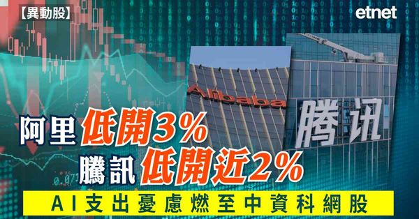 異動股 | 阿里低開3%騰訊低開近2%，AI支出憂慮燃至中資科網股