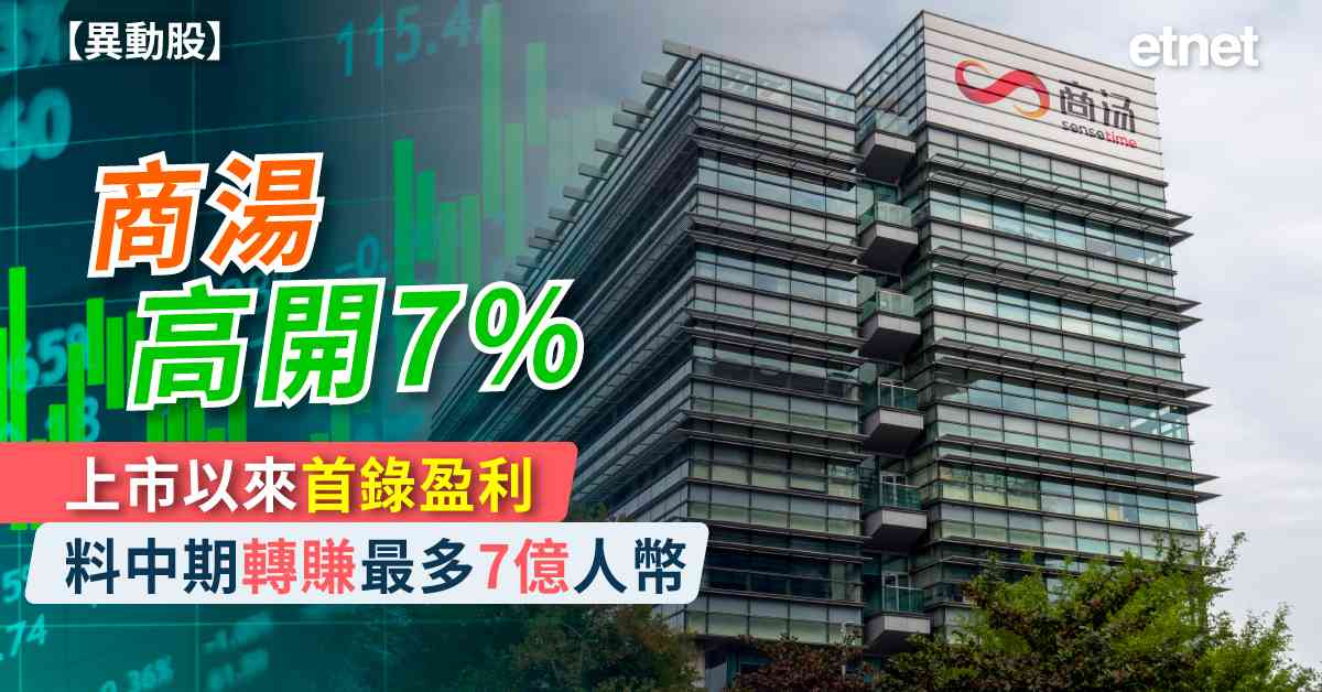 異動股 | 商湯高開7%，上市以來首錄盈利料中期轉賺最多7億人幣
