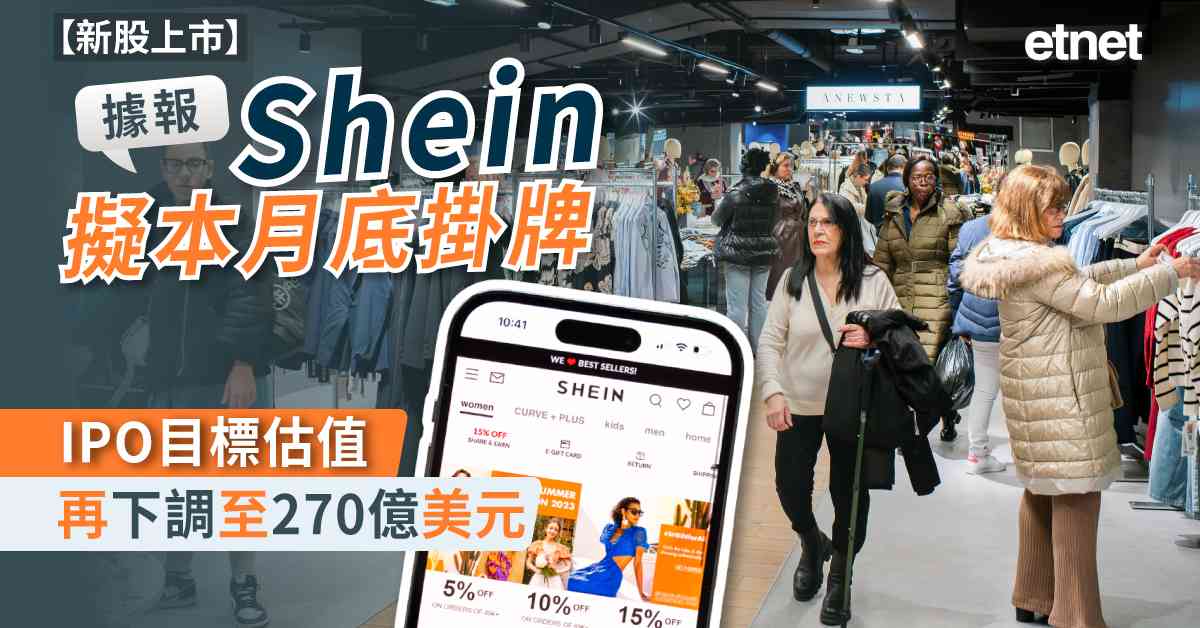 新股上市 | 據報Shein擬本月底掛牌，IPO目標估值再下調至270億美元