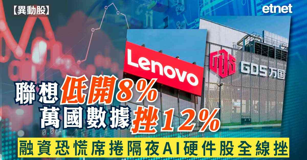 異動股 | 聯想低開8%萬國數據挫12%,融資恐慌席捲隔夜AI硬件股全線挫 異動股 | 聯想低開8%萬國數據挫12%,融資恐慌席捲隔夜AI硬件股全線挫