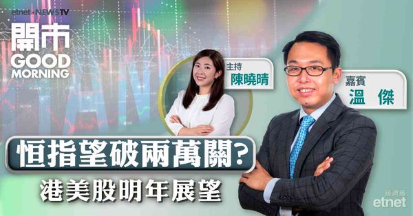 溫傑：美股標指明年目標6700點，恒指短期區間19500點至20200點