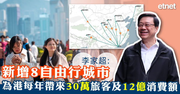 自由行 | 李家超：新增8自由行城市為港每年帶來30萬旅客及12億消費額