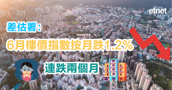 樓市 | 差估署：6月樓價指數按月跌1.2%，連跌兩個月