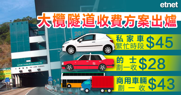 大欖隧道收費方案出爐，私家車繁忙時段45元，的士劃一收28元