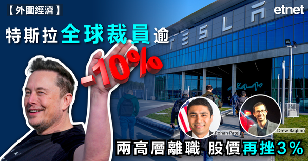 電動車 | 特斯拉全球裁員逾10%，兩高層離職，股價再挫3%