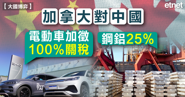 關稅 | 加拿大對中國電動車加徵100%關稅，鋼鋁徵25%
