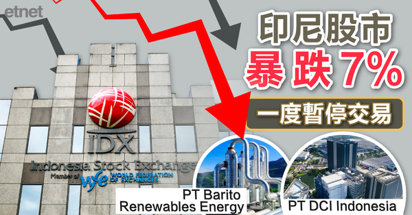 印尼股市暴跌7%，一度暫停交易